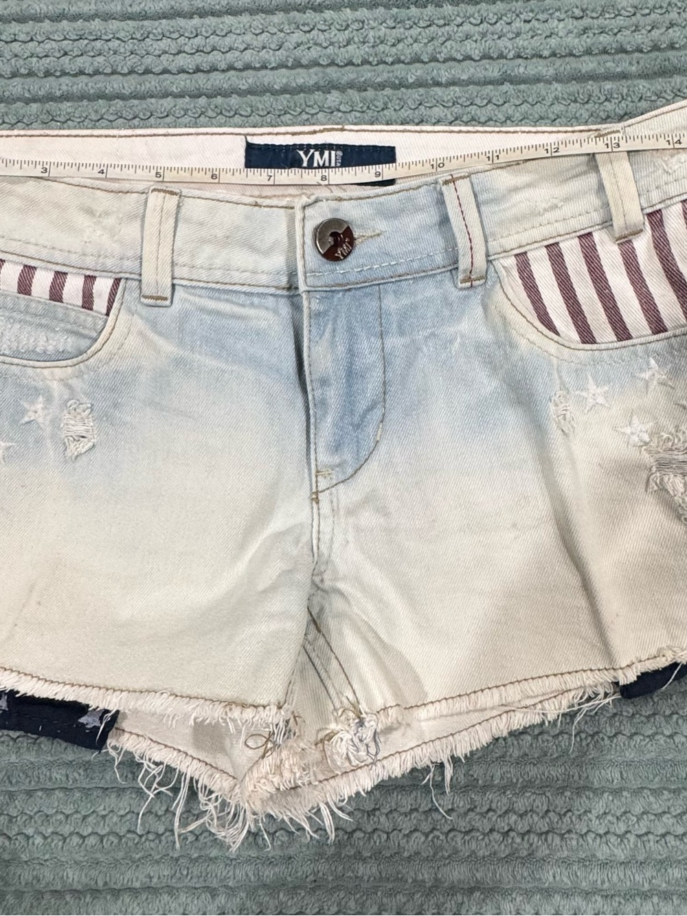 YMI Women's Light Blue Distressed Denim Shorts with Frayed Hem